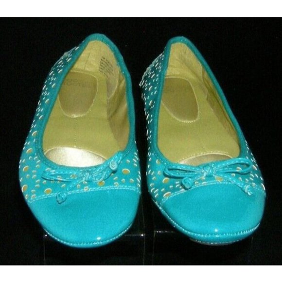 Mootsies Tootsies Allene teal bow round cap toe laser cut ballet flats 7.5M - Picture 4 of 11